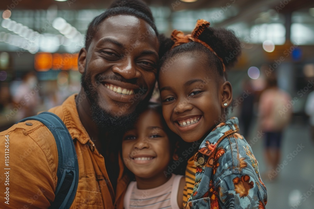Happy Black family of three smiling at the camera. AI generative. . Happy Black family of three smiling at the camera. AI generative. .