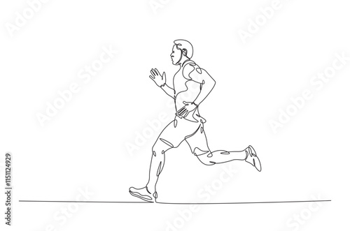 Man running continuous one line drawing. Jogging abstract single line art illustration. Editable vector.