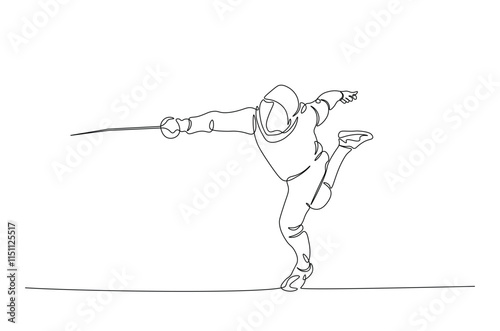 Fencer continuous one line drawing. Fencing sport single line art illustration. Editable vector.