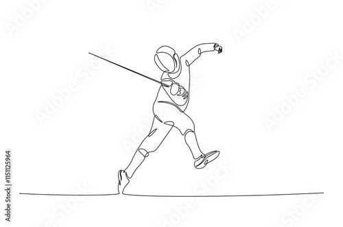 Fencer continuous one line drawing. Fencing sport single line art illustration. Editable vector.