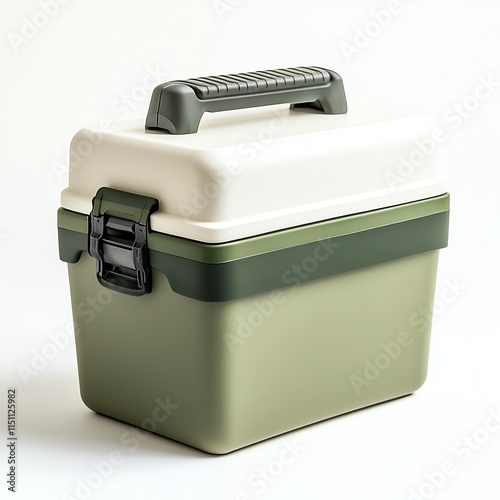 Portable cooler for outdoor activities, white isolated background.