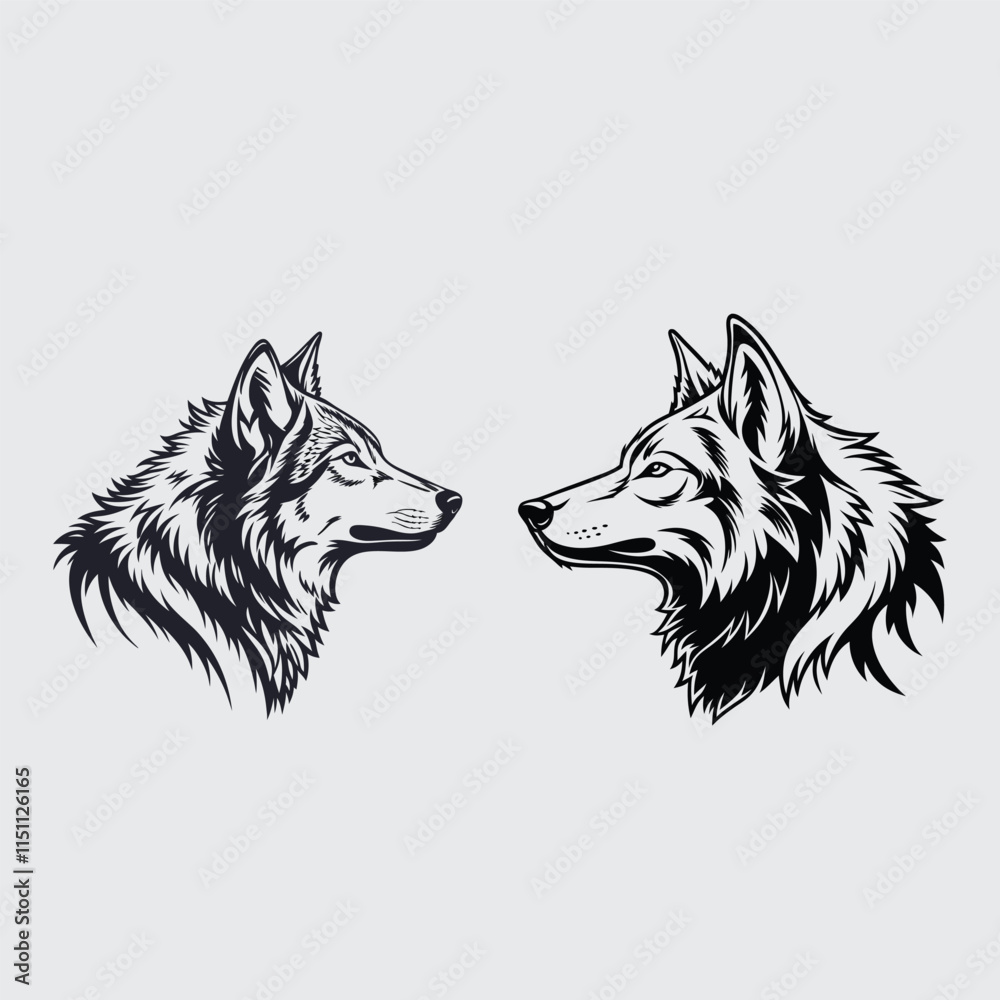 Fototapeta premium Wolf head image silhouette vector art and illustration