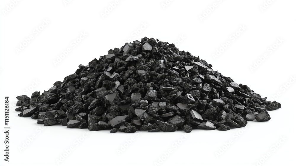 Pile of crushed coal on a white isolated background. Pile of crushed coal on a white isolated background.