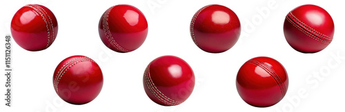 Set of red cricket balls isolated on a transparent background