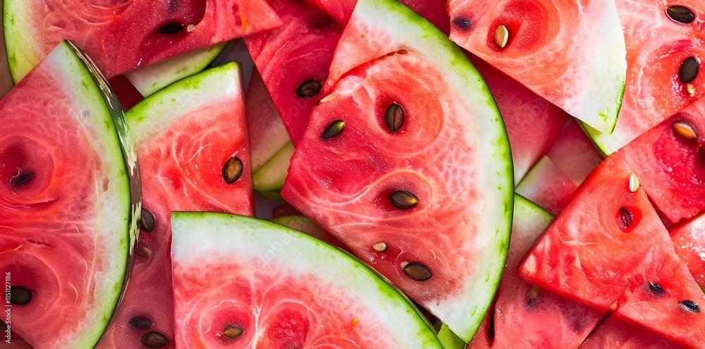 Close-up of watermelon wedges with bite marks, emphasizing the refreshing, sweet, and juicy nature of the fruit. Close-up of watermelon wedges with bite marks, emphasizing the refreshing, sweet, and juicy nature of the fruit.