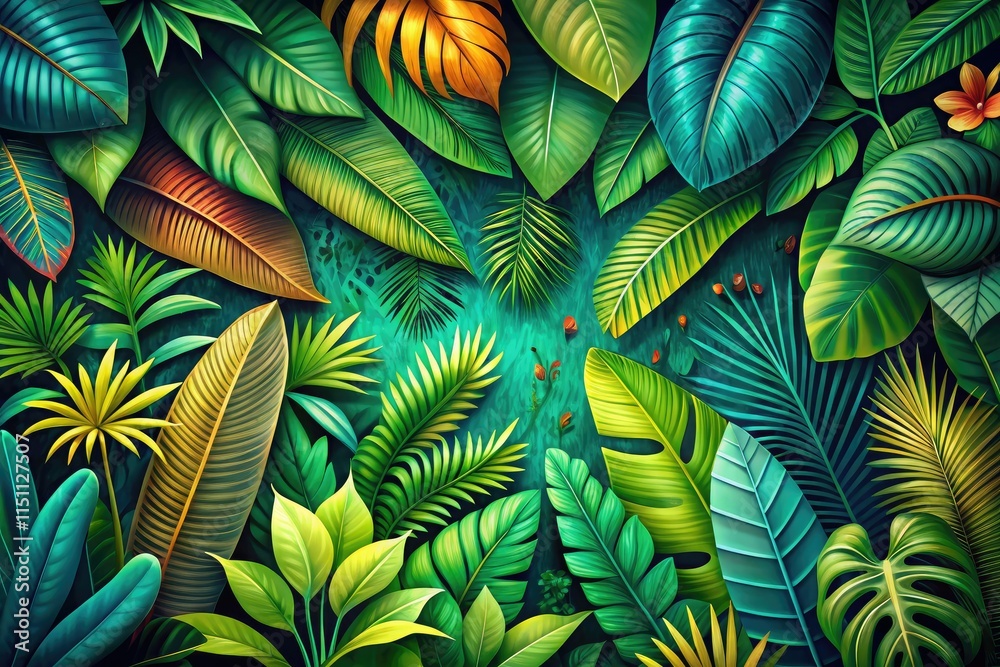 Naklejka premium Tropical Foliage Illustration Pattern - Left Position Copy Space