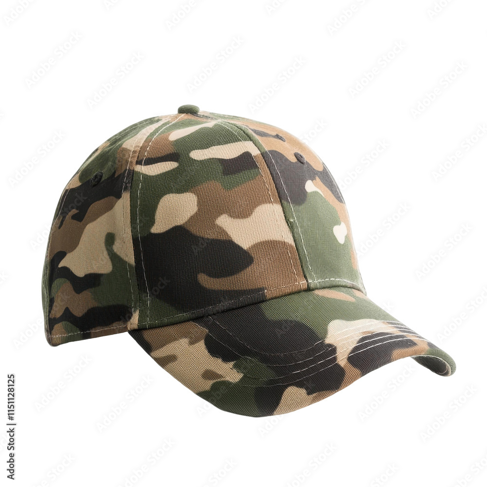 Fototapeta premium Stylish camouflage cap isolated on transparency background