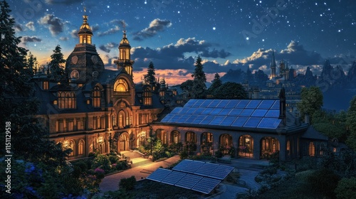 Wallpaper Mural Enchanted Estate: A Nighttime View of a Sustainable Manor Torontodigital.ca