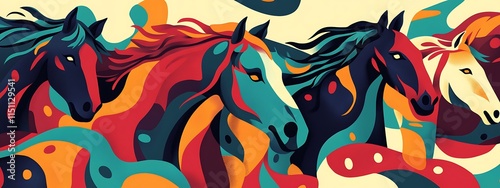 Colorful abstract horses running. photo