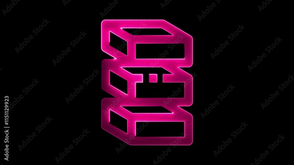 Layer icon animation by pink color neon on black background. Layer icon animation by pink color neon on black background.