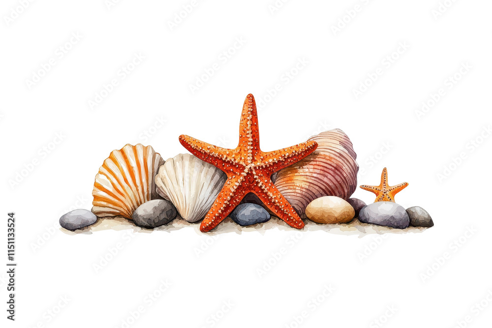 Watercolor Seashell and Starfish Collection Watercolor Seashell and Starfish Collection