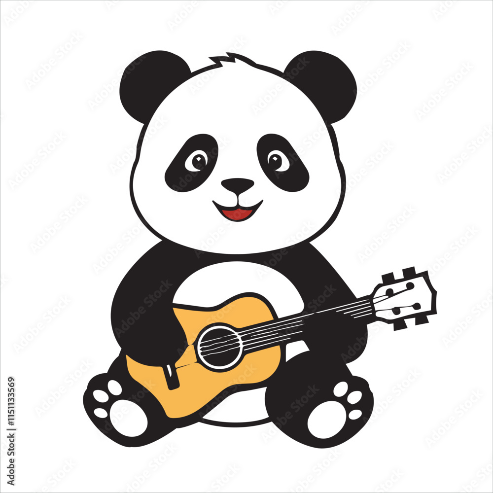 Cute Panda Playing Guitar Cartoon Vector Illustration