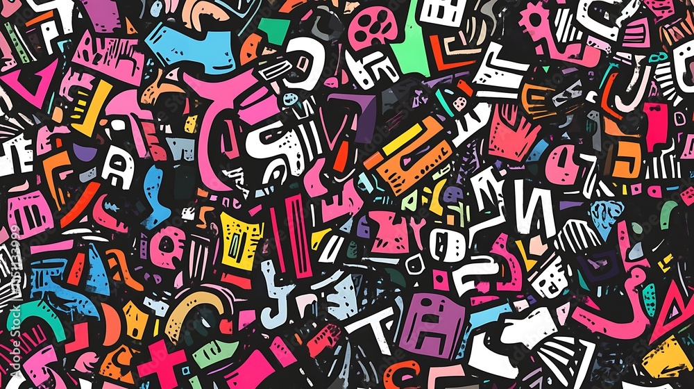 Fototapeta premium Colorful abstract doodle letters seamless pattern.