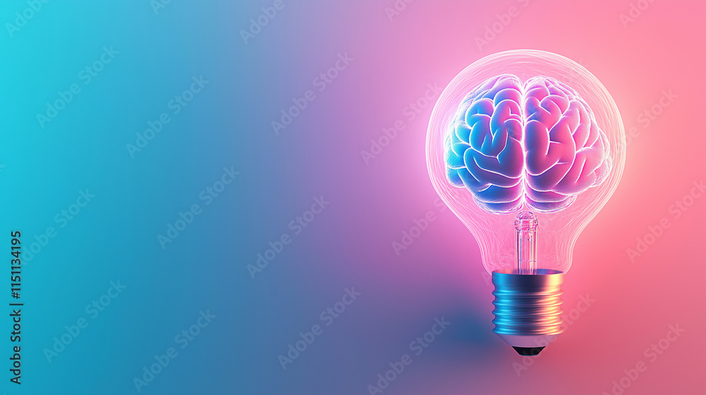 A glowing light bulb with a brain inside, symbolizing creativity and innovation, set against a pastel gradient background. A glowing light bulb with a brain inside, symbolizing creativity and innovation, set against a pastel gradient background.