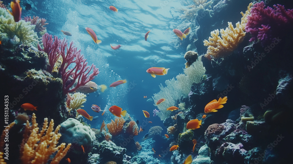 Fototapeta premium A vibrant coral reef viewed un 1758