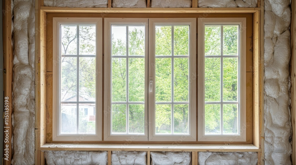 Progress in a flat renovation: newly installed windows, uncovered insulation, and construction dust Progress in a flat renovation: newly installed windows, uncovered insulation, and construction dust