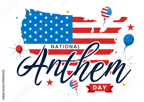 National Anthem Day Vector Illustration on March 3 Featuring the United States of America Flag in a National Holiday Flat Cartoon Background Design