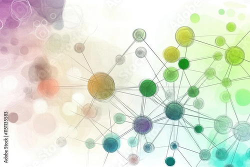 Colorful abstract network design with connected dots and lines on gradient background