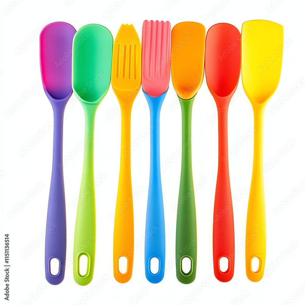 Colorful silicone cooking spatulas on white isolate background. Colorful silicone cooking spatulas on white isolate background.