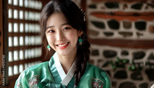 전통 한복을 입은 아름다운 한국여성