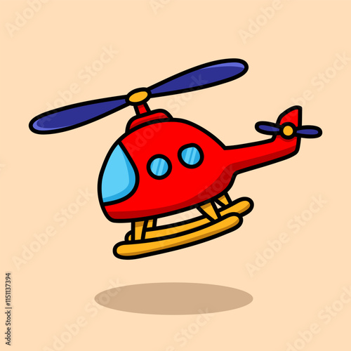 Cute red helicopter flying with blue propellers