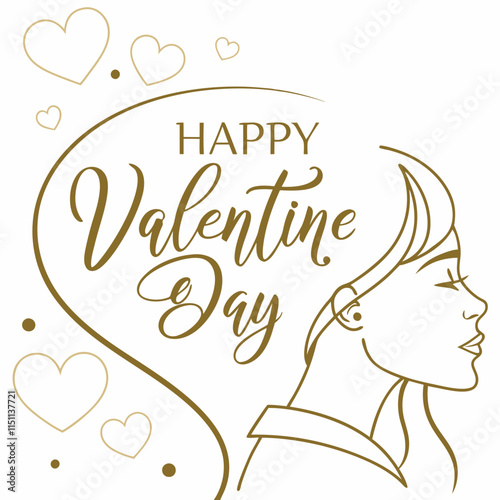 Elegant golden Valentine's Day calligraphy on a minimalist white background with subtle heart outlines.