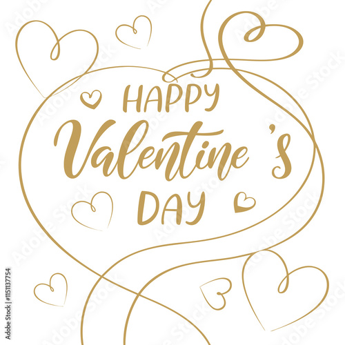 Elegant golden Valentine's Day calligraphy on a minimalist white background with subtle heart outlines.