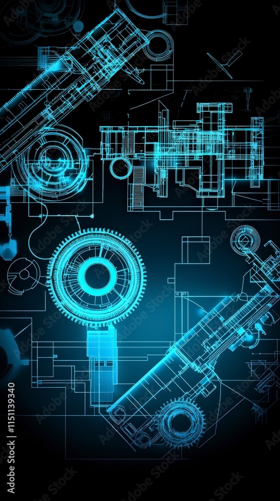 Obraz premium Abstract Engineering Blueprints Industrial Design Machine Parts Gears Technology Backg