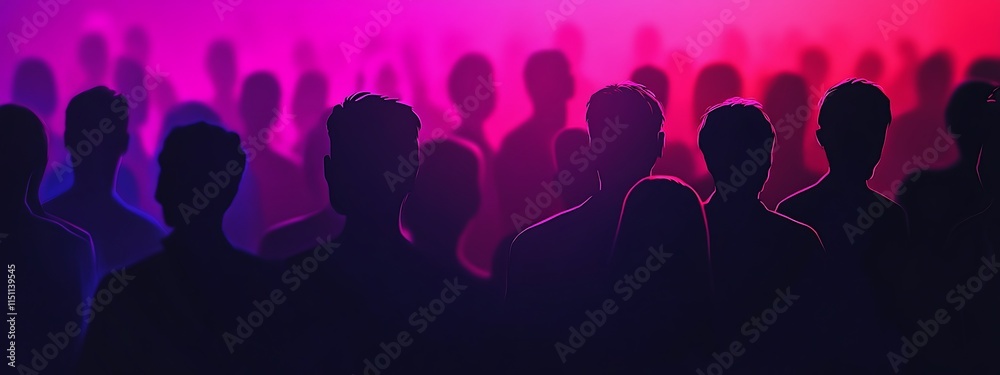 Crowd silhouettes in vibrant magenta light. Crowd silhouettes in vibrant magenta light.