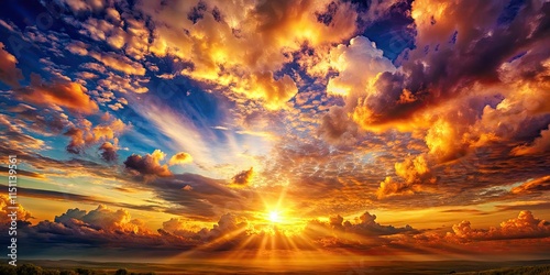 Golden hour sunset, vibrant colors burst across a dramatic sky, deep depth of field adds captivating detail.