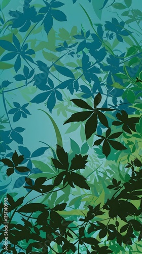 Wallpaper Mural Beautiful floral and leaf patterns on a green and blue gradient background. Torontodigital.ca