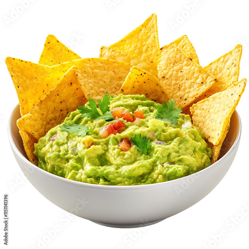 Guacamole with Tortilla Chips in Bowl - Vibrant food photography