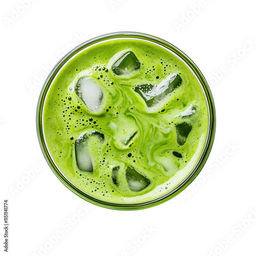 Iced Matcha Latte in a Glass Top View