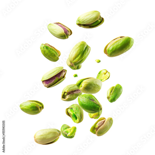 PNG Flying pistachios isolated on white background 