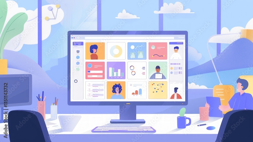 Data-driven business interface with analytics and user profiles displayed in a clean dashboard format. Data-driven business interface with analytics and user profiles displayed in a clean dashboard format.