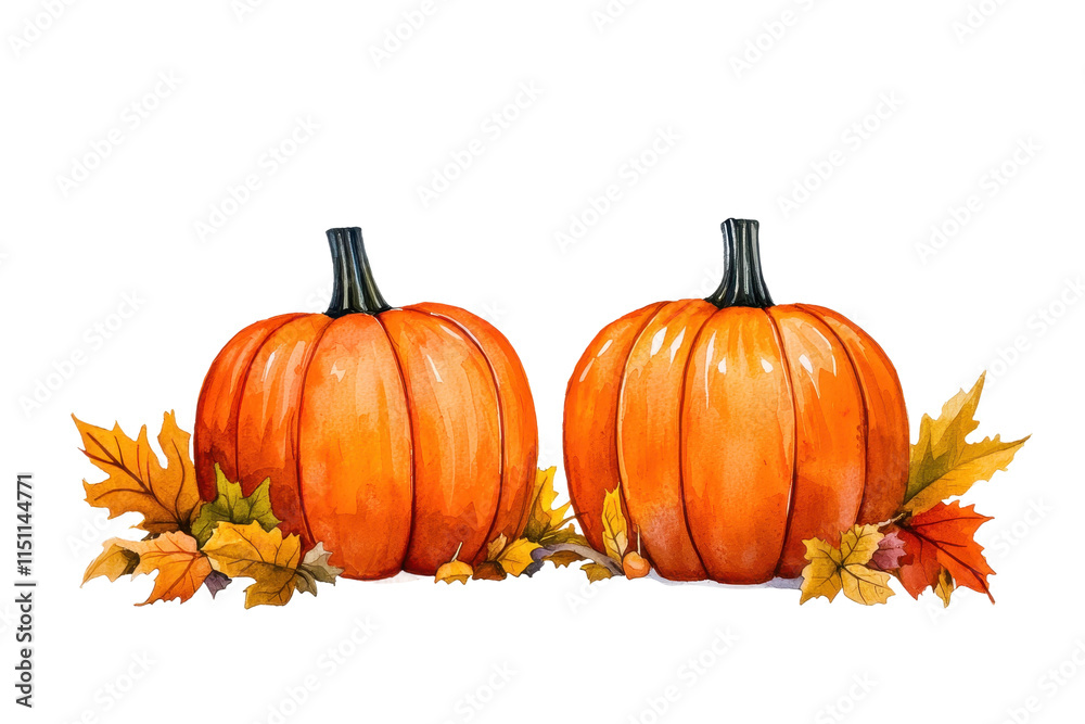 Serene Autumn Watercolor Landscape with Vibrant Pumpkins Serene Autumn Watercolor Landscape with Vibrant Pumpkins