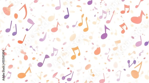 Colorful music notes pattern on white background.