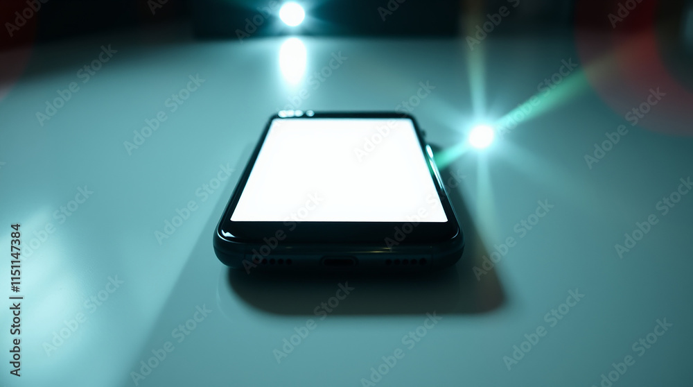 © Muhammad Umar - Sleek Black Smartphone on Clean White Surface with Cinematic Autumn Haze © Muhammad Umar - Sleek Black Smartphone on Clean White Surface with Cinematic Autumn Haze
