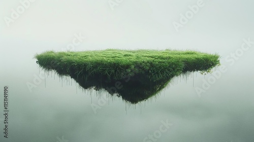 arafed island floating in the air with grass on top