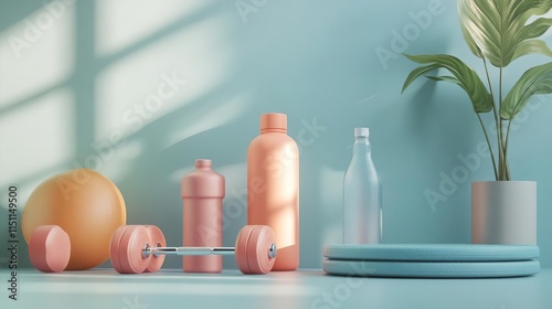 a lot of different colored bottles and a plant on the table photo