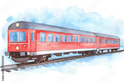 Watercolor train journey scenic landscape artistic transport illustration vibrant environment side view creative concept, isolated on white background