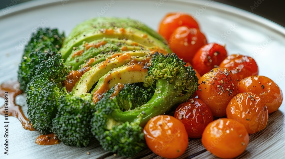 Freshly Prepared Broccoli and Cherry Tomatoes Dressed in Savory Sauce Served on a Rustic Plate Showcasing Healthy Eating Lifestyle and Culinary Art