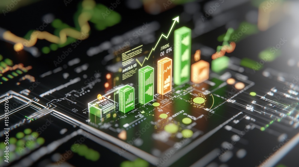 Obraz premium Growing Business Data 3D Charts Graphs Financial Success