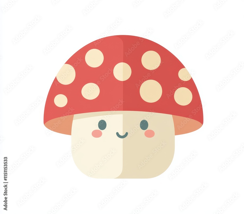 Cute Red Mushroom Cartoon Illustration White Background Simple Design Cute Red Mushroom Cartoon Illustration White Background Simple Design