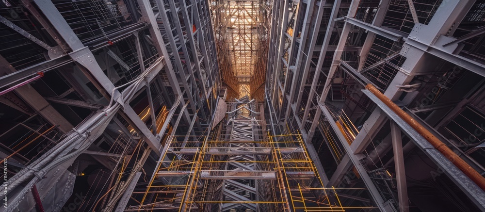 Low angle view of industrial metal structure with scaffolding. Low angle view of industrial metal structure with scaffolding.