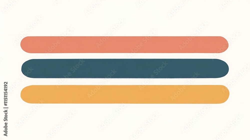 Three horizontal rounded bars in coral, teal, and gold colors on white. Three horizontal rounded bars in coral, teal, and gold colors on white.