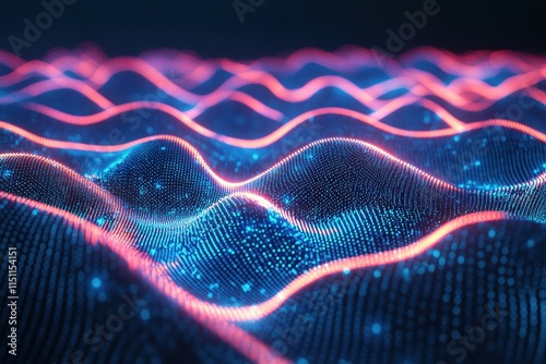 Abstract glowing waves of particles, digital data flow.