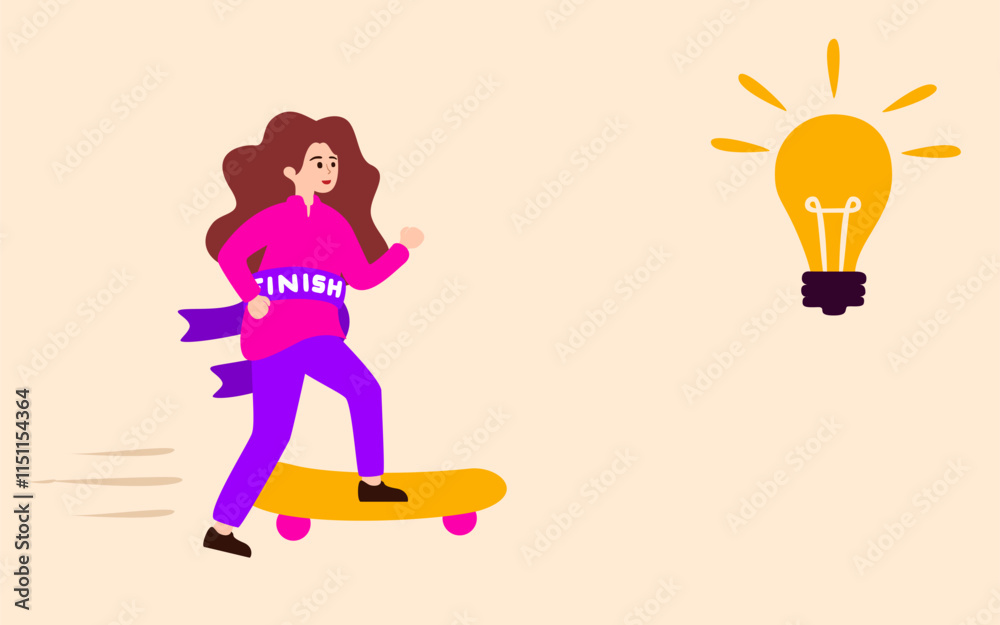 Flat Illustration of a Woman Running for a New Idea.