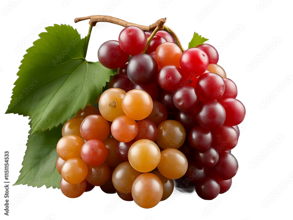 Fototapeta premium Pile of grapes varieties. Fresh grapes on PNG transparent background. Grapes fruit 