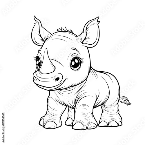 Cute baby rhino illustration for children coloring page 